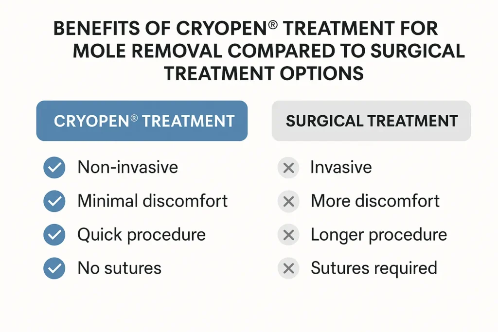 Table to show the benefits of getting moles removed Eaton from LA LIPO