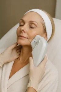 Woman receiving HIFU non surgical facelift treatment Eaton