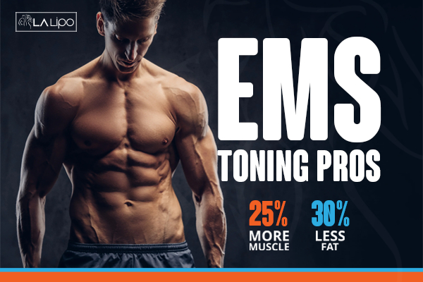 Graphic of man with toned body showing the benefits of LA-EMS Body Sculpting Eaton treatment