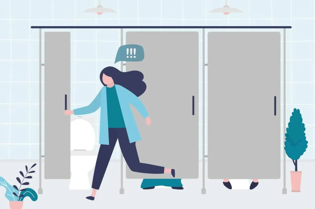graphic of Urine incontinence Eaton woman running to the toilet.