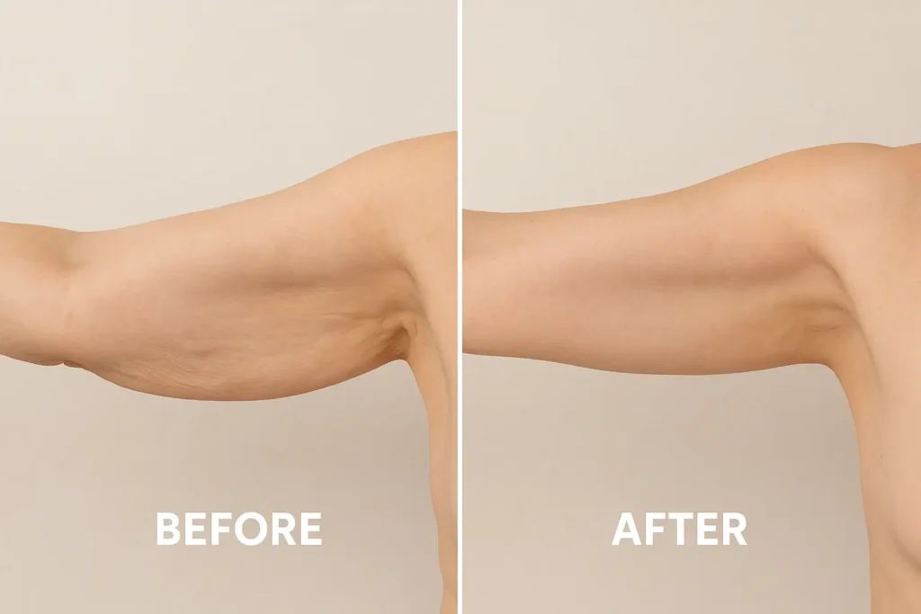 Picture of LA LIPO Eaton before and after results of skin tightening treatment on the upper arms.